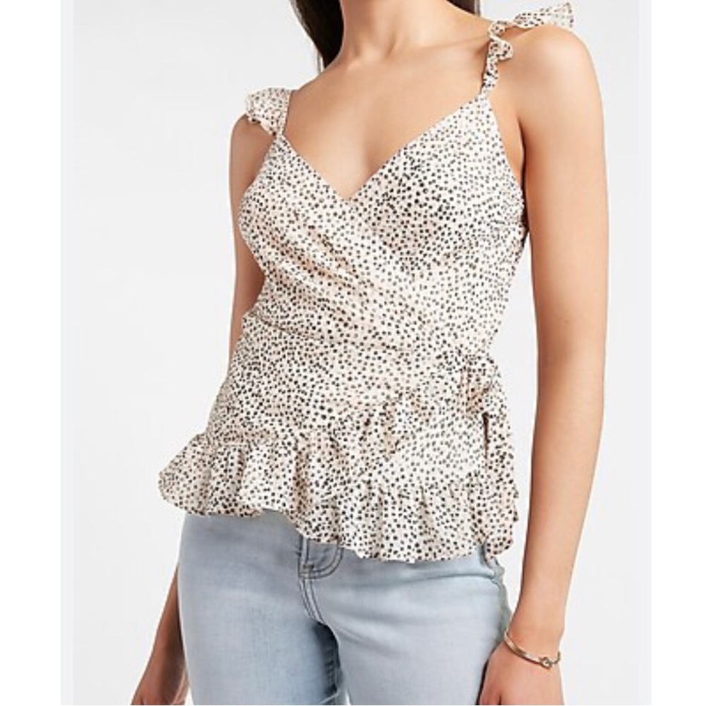 Express Ruffle Wrap Cami Blouse Polka Dot M